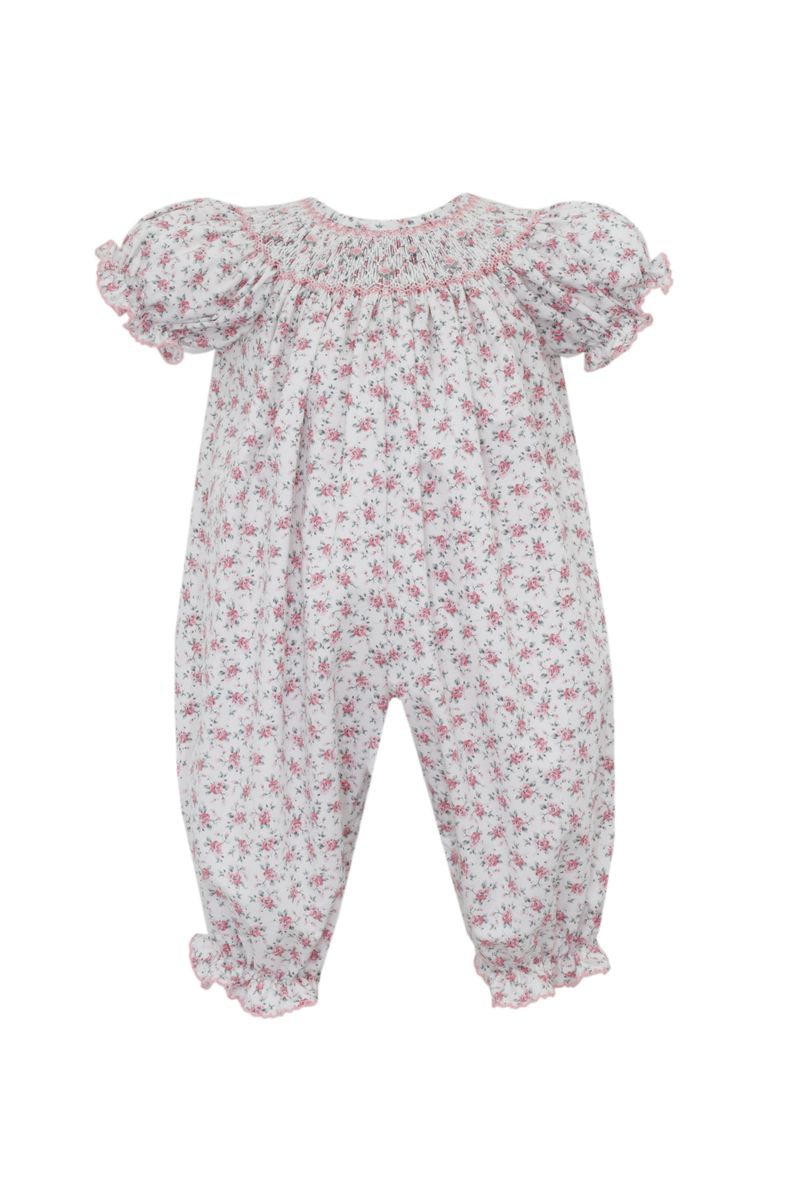 Petit Bebe Jasmine Pink English Garden Floral Long Bishop Bubble Short Sleeve