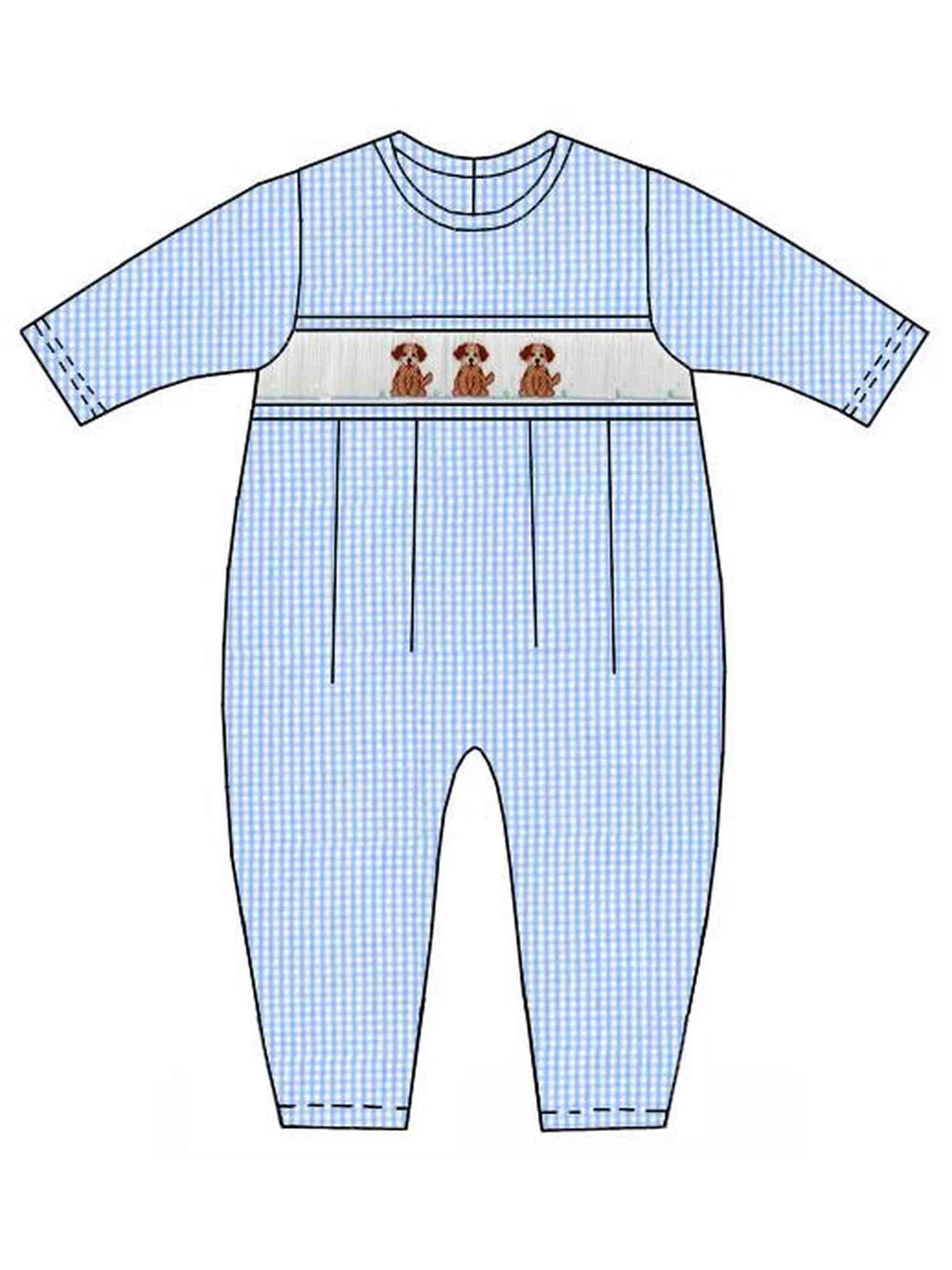 Petit Bebe Boys Puppies Blue Knit Check Longall