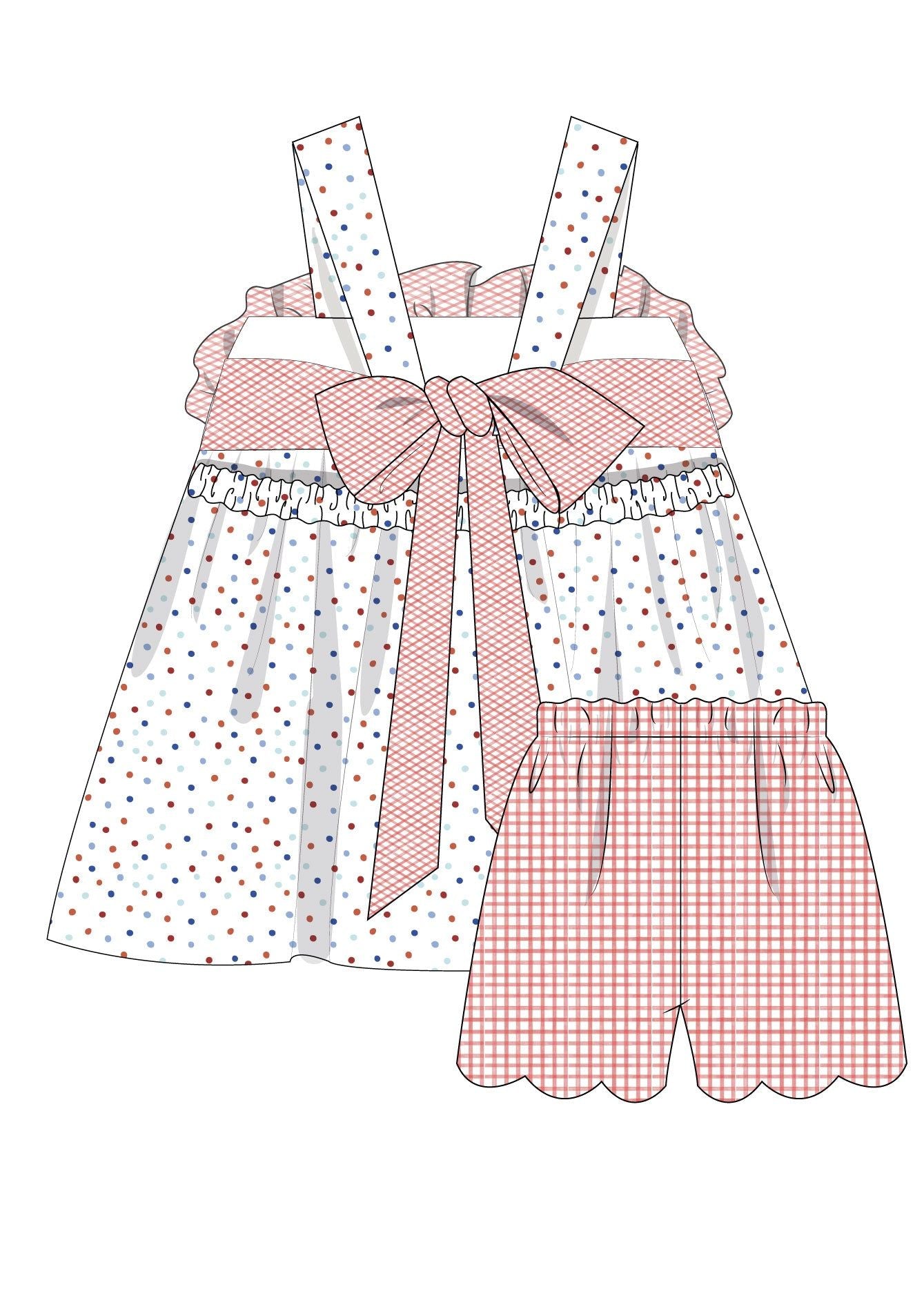 Krewe Kids Jesse Patriotic Dots Smocked Bow Bloomer Set