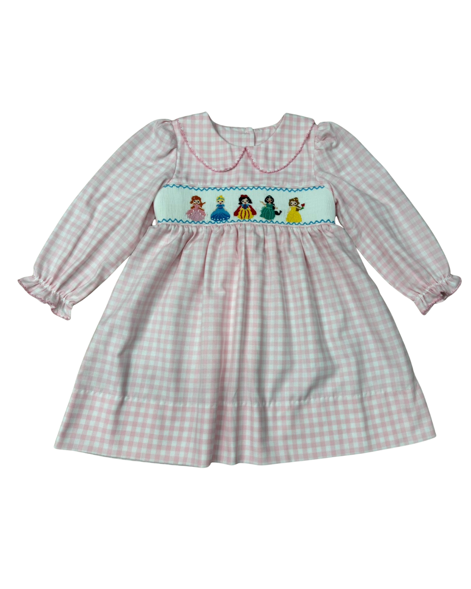 Delaney Pink and White Checked Smocked Princess Dress