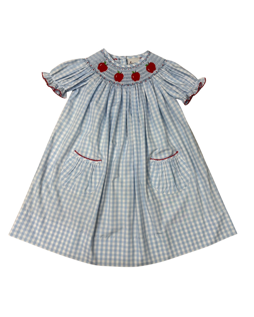 Delaney Blue Check Smocked Apple Bishop Dress