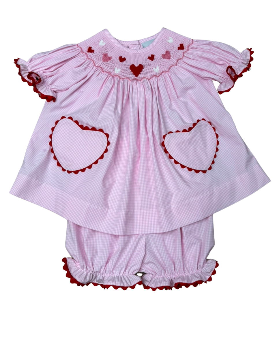 Delaney Pops of Love Smocked Bloomer Set