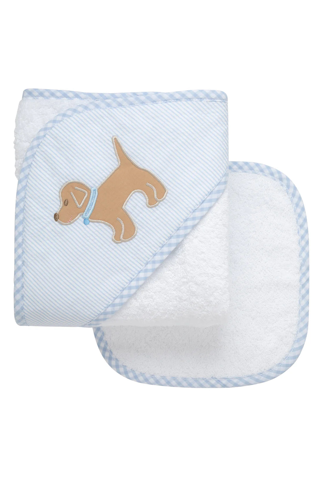 3 Marthas Puppy Applique Hooded Towel & Washcloth Set, Blue
