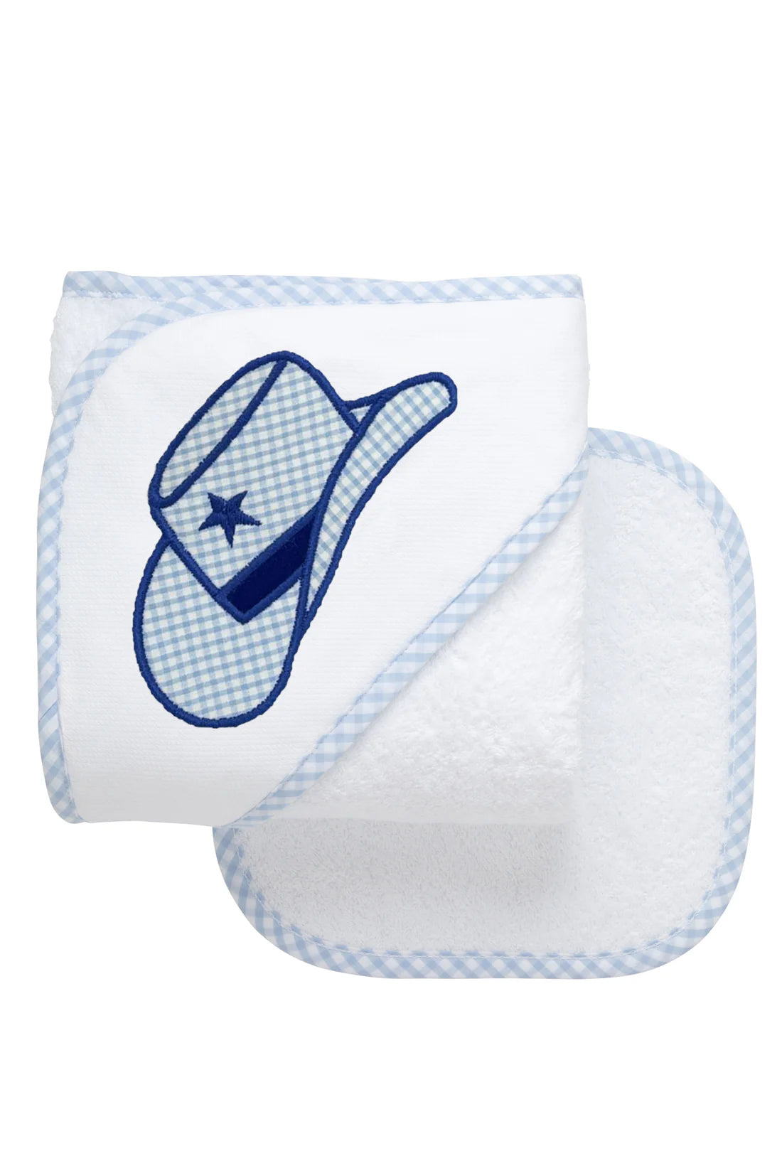 Three Marthas Cowboy Hat Applique Hooded Towel & Washcloth Set, Blue