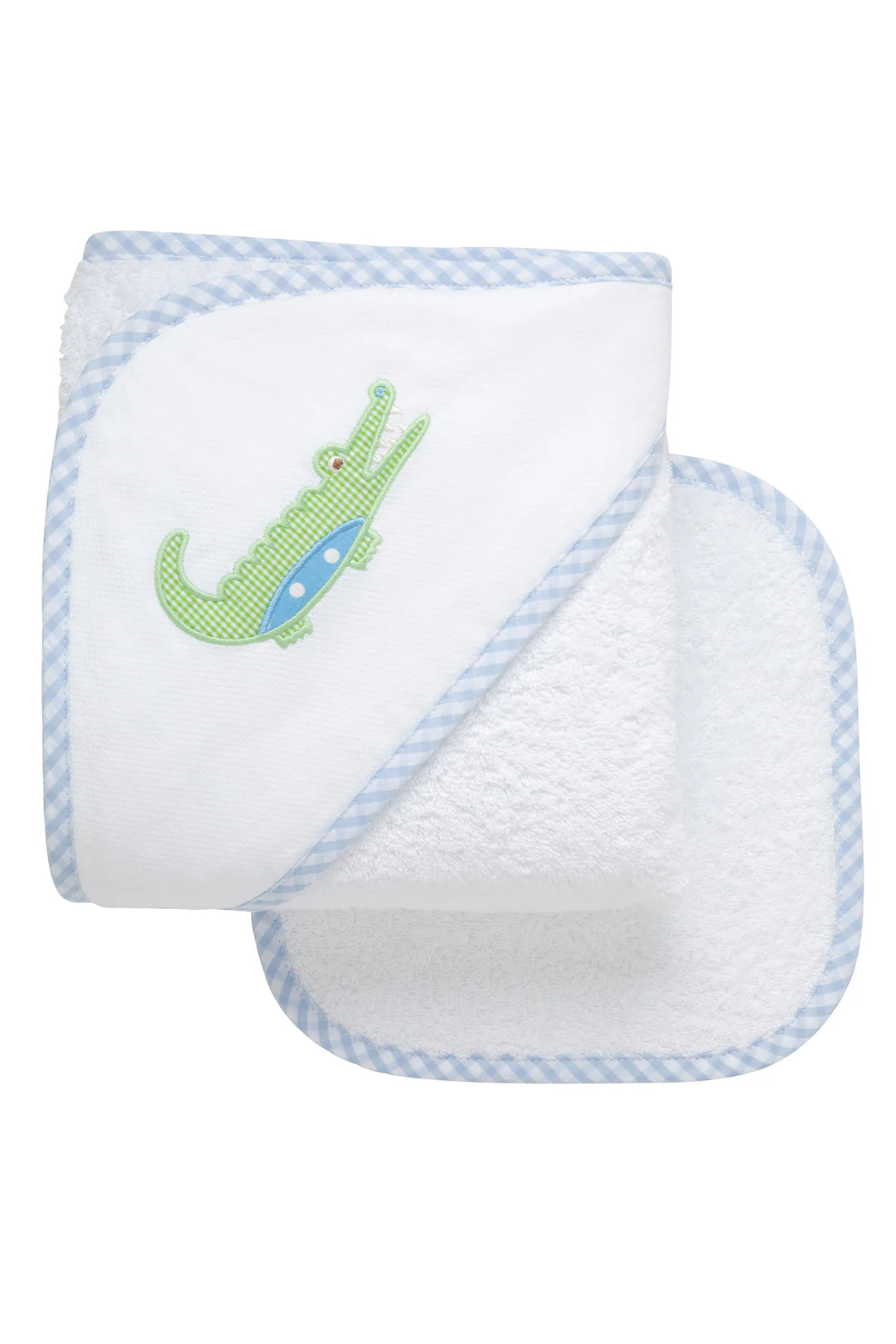 3 Marthas Alligator Applique Hooded Towel & Washcloth Set, Blue
