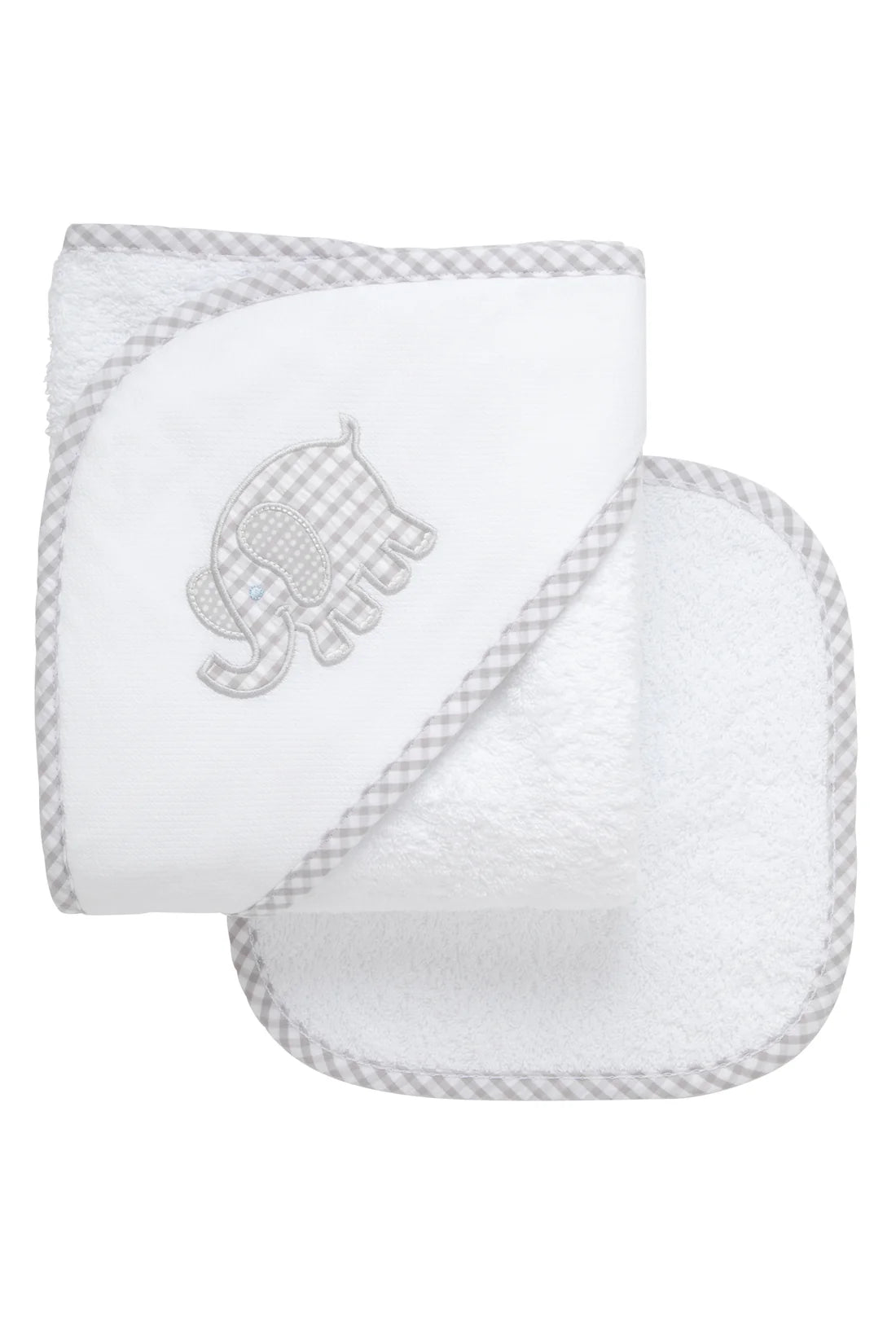 Three Marthas Elephant Applique Hooded Towel & Washcloth Set, Gray