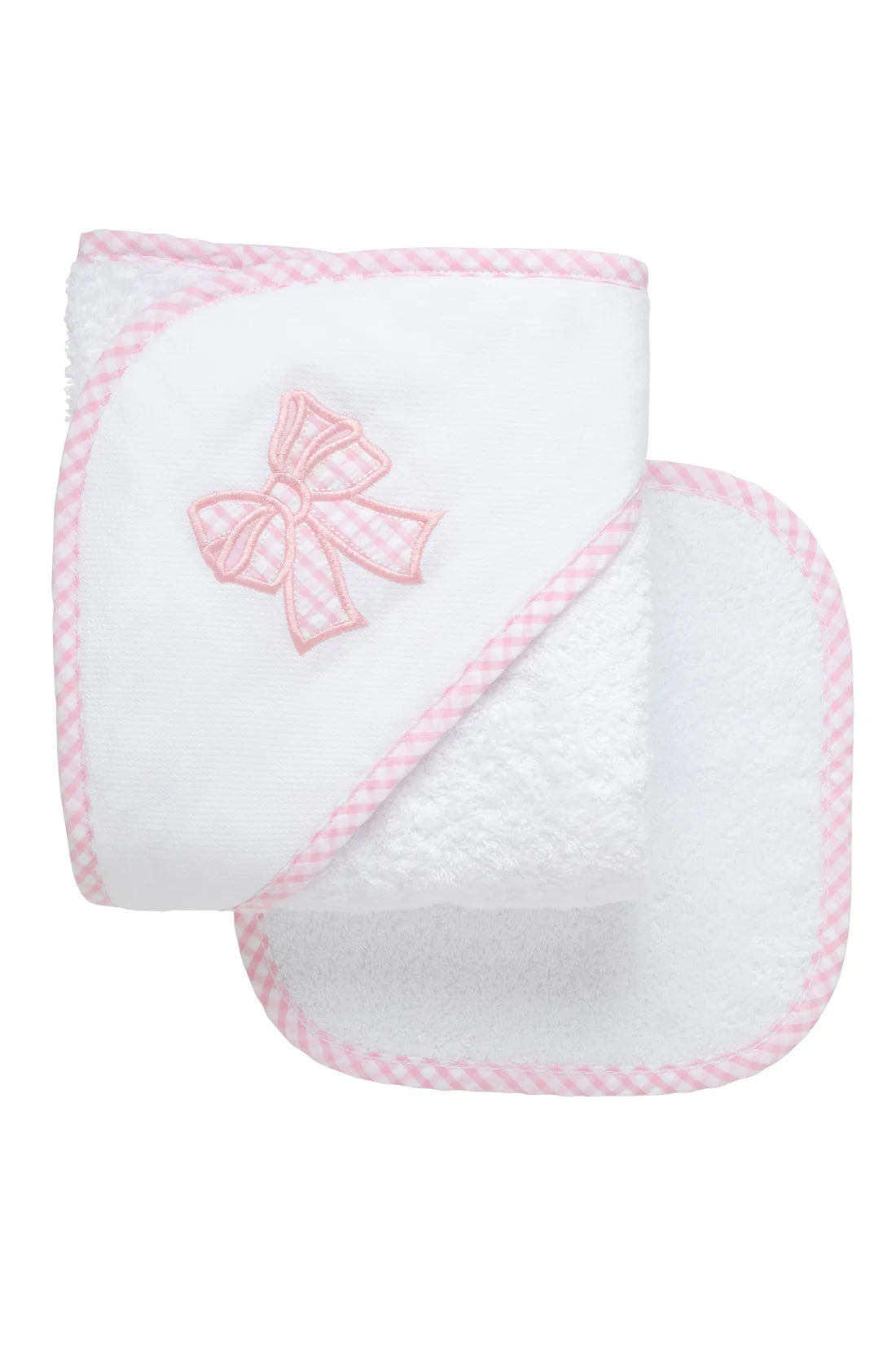 3 Marthas Bow Applique Hooded Towel & Washcloth Set, Pink