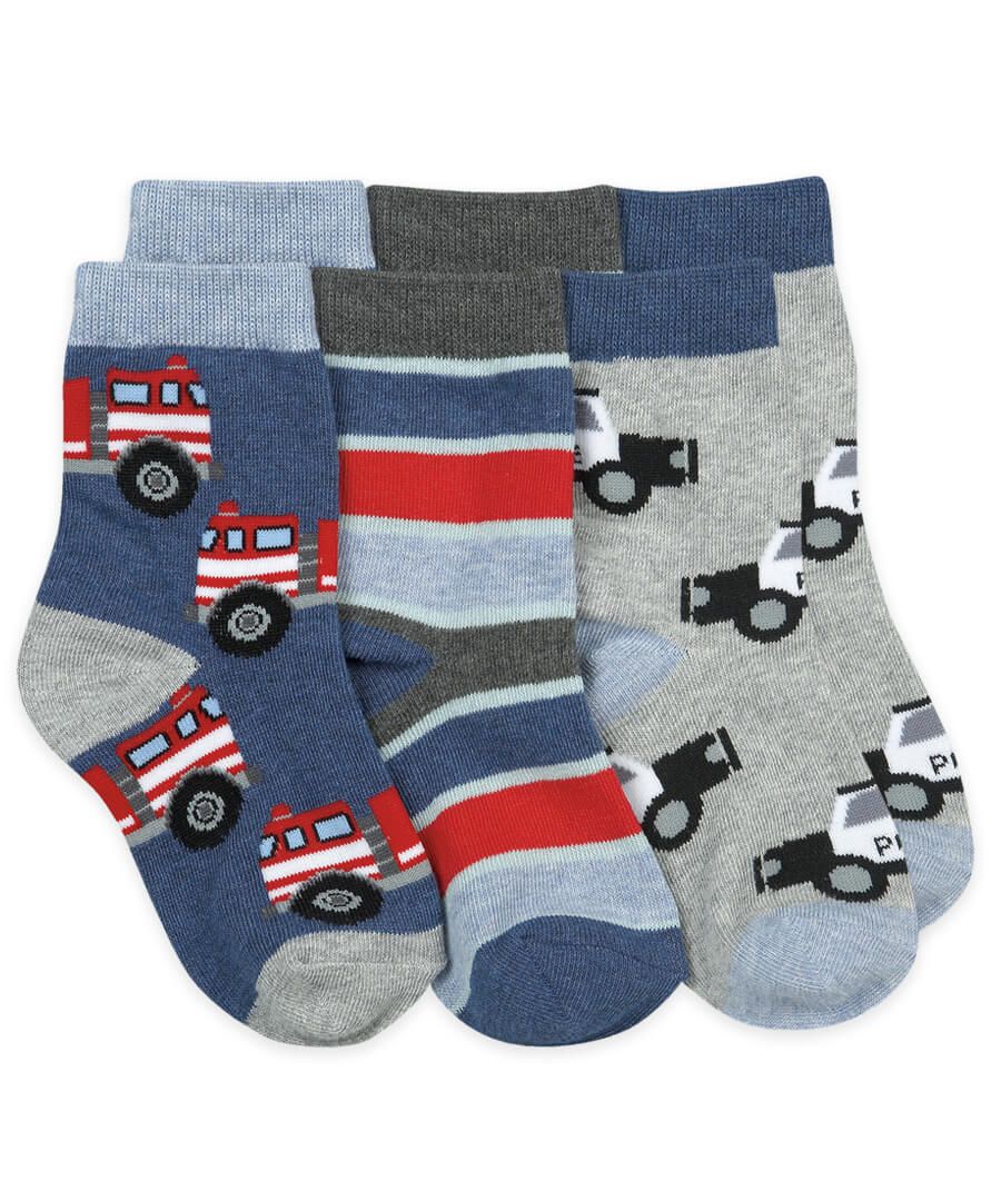 Jefferies Socks Rescue Vehicles Pattern Crew Socks--3 Pair Pack