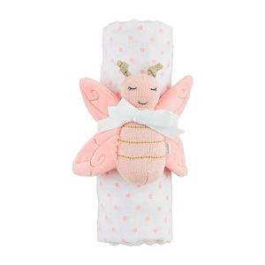 Mud Pie Pink Dot Swaddle & Rattle Set