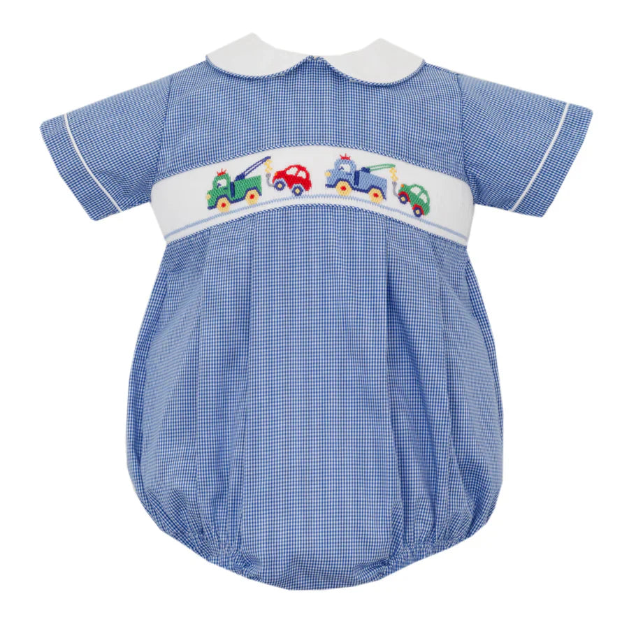 Petit Bebe Tow Trucks Royal Gingham Boy's Bubble