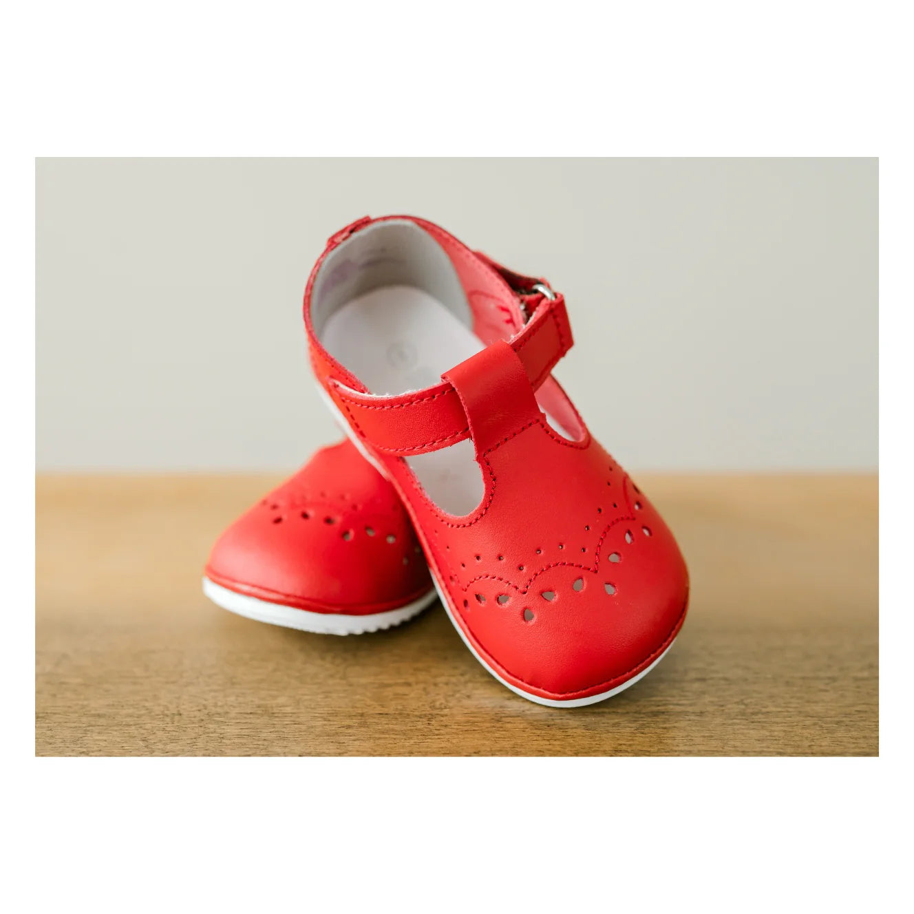 L'Amour Shoes Birdie Leather T-Strap Mary Jane-- Red