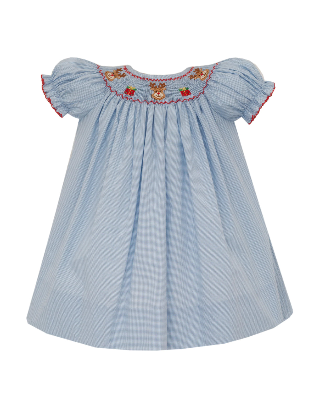 Petit Bebe Reindeer Blue Microcheck Short Sleeve Bishop