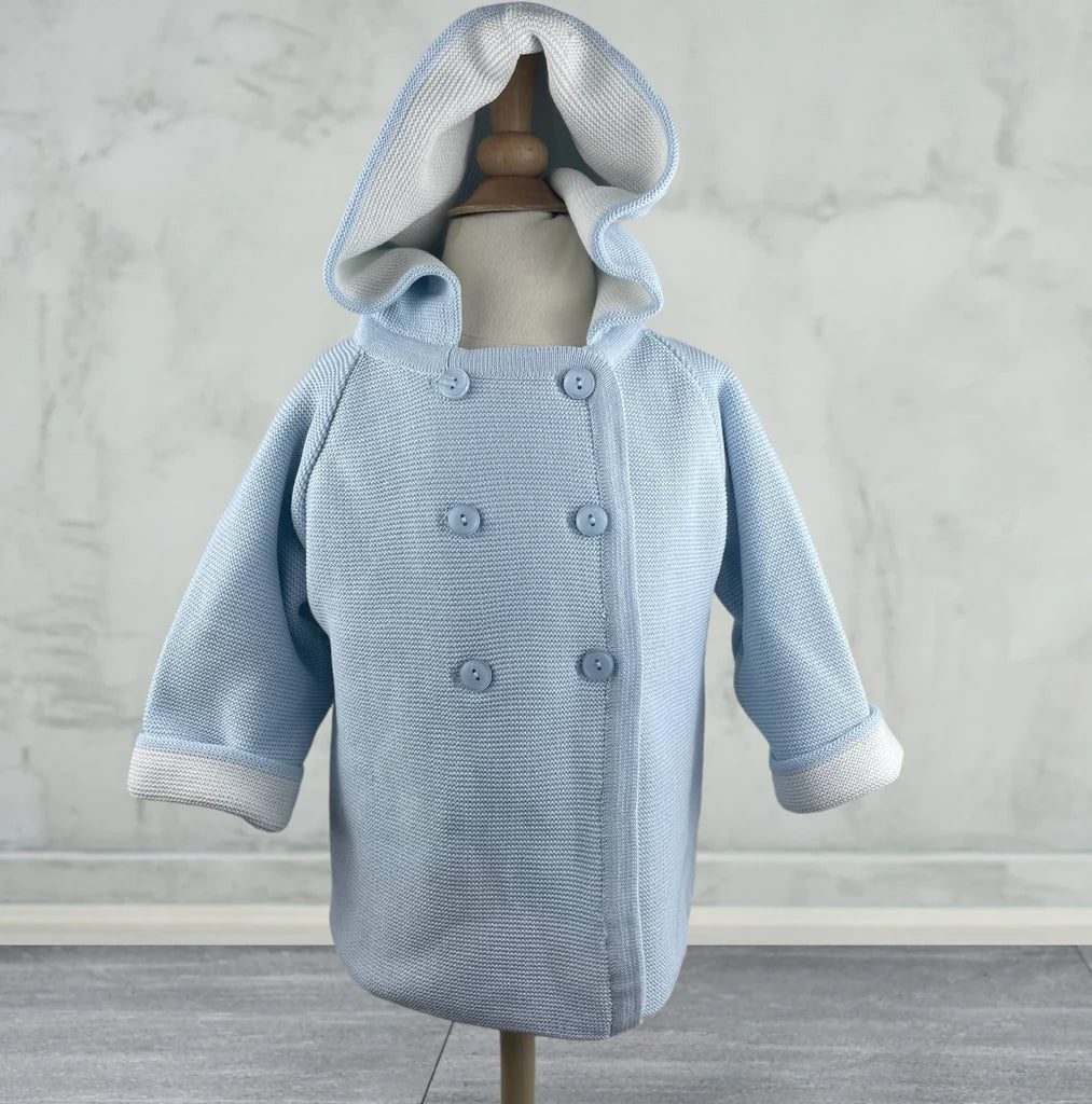 A Soft Idea Cotton Double Breasted Seed Stitched Hoodie Sweater Jacket--Blue