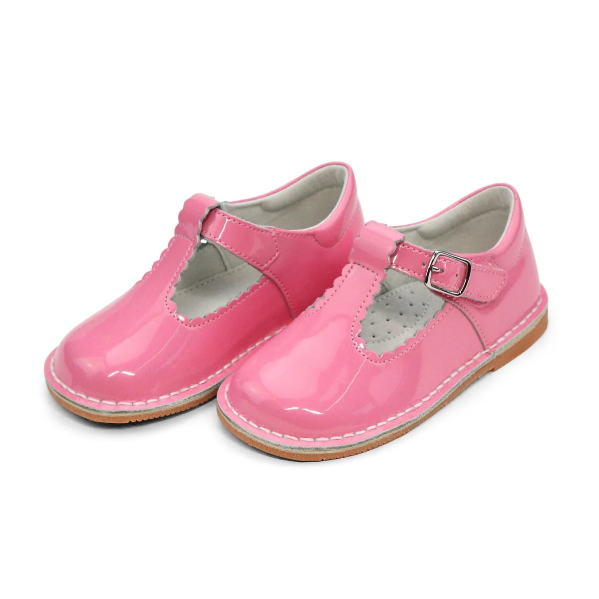 L'Amour Selina Scalloped T-Strap Mary Jane--Patent Malibu Pink