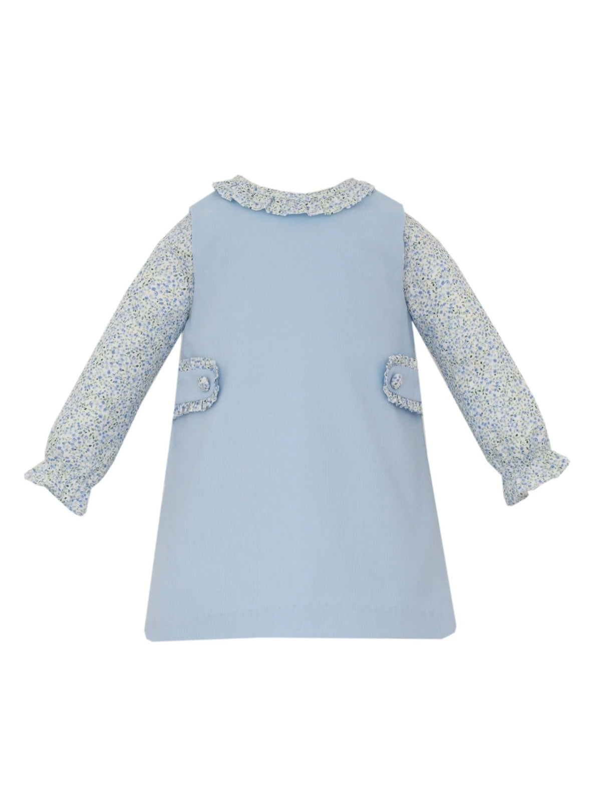 Petit Bebe Light Blue Cord Jumper with Floral Blouse