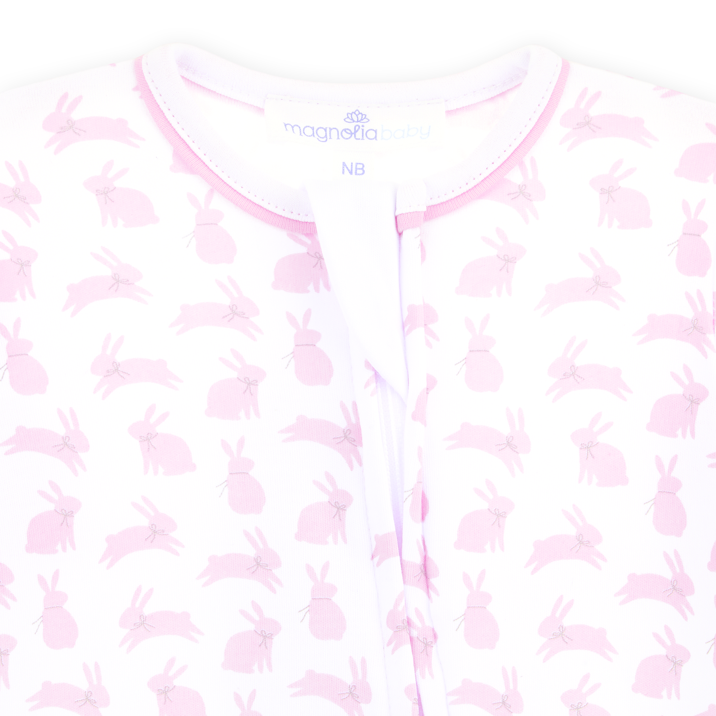 Magnolia Baby Leaping Bunnies Print Ruffle Zip Footie - Pink