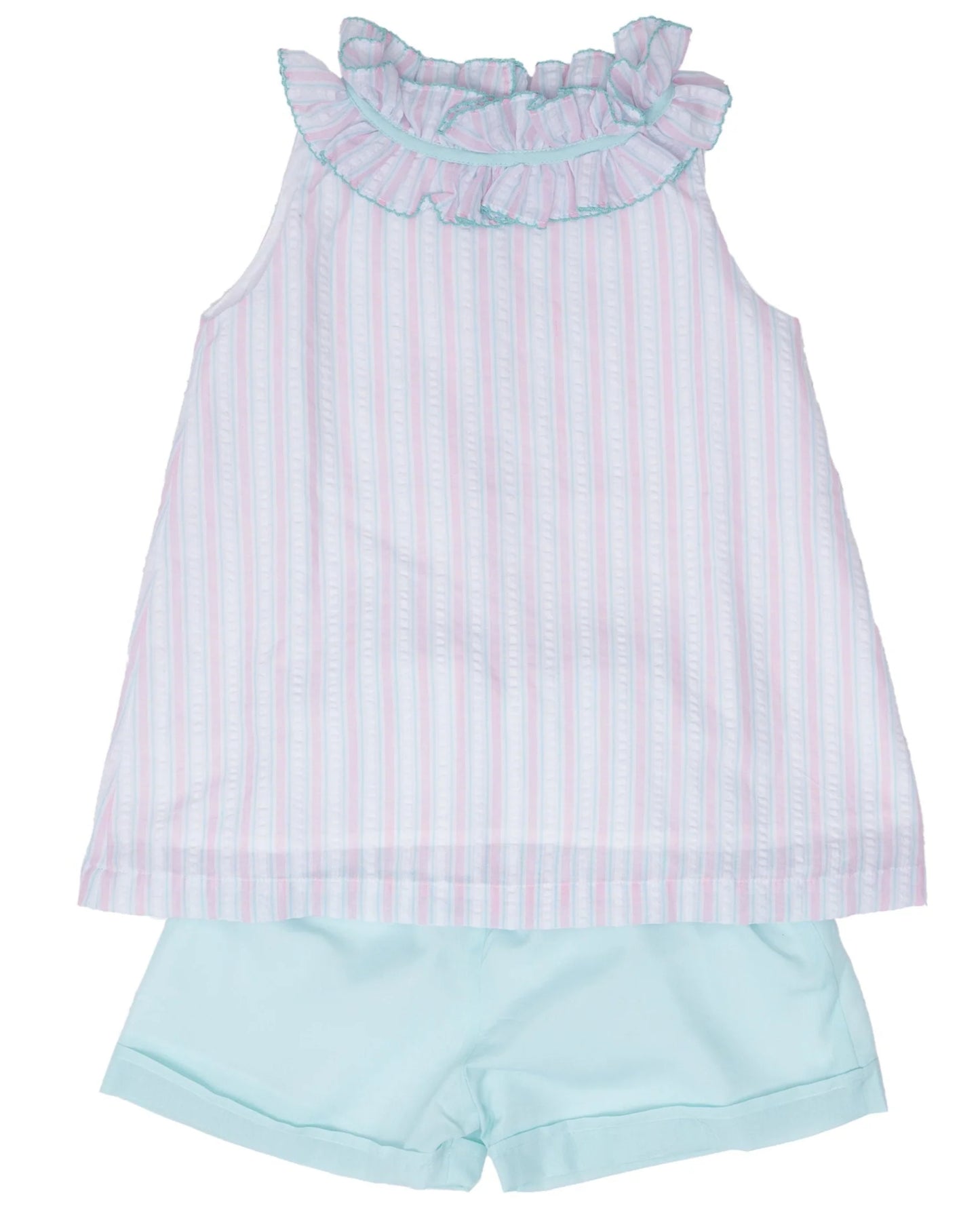 The Oaks Delia Pink and Aqua Stripe Short Set