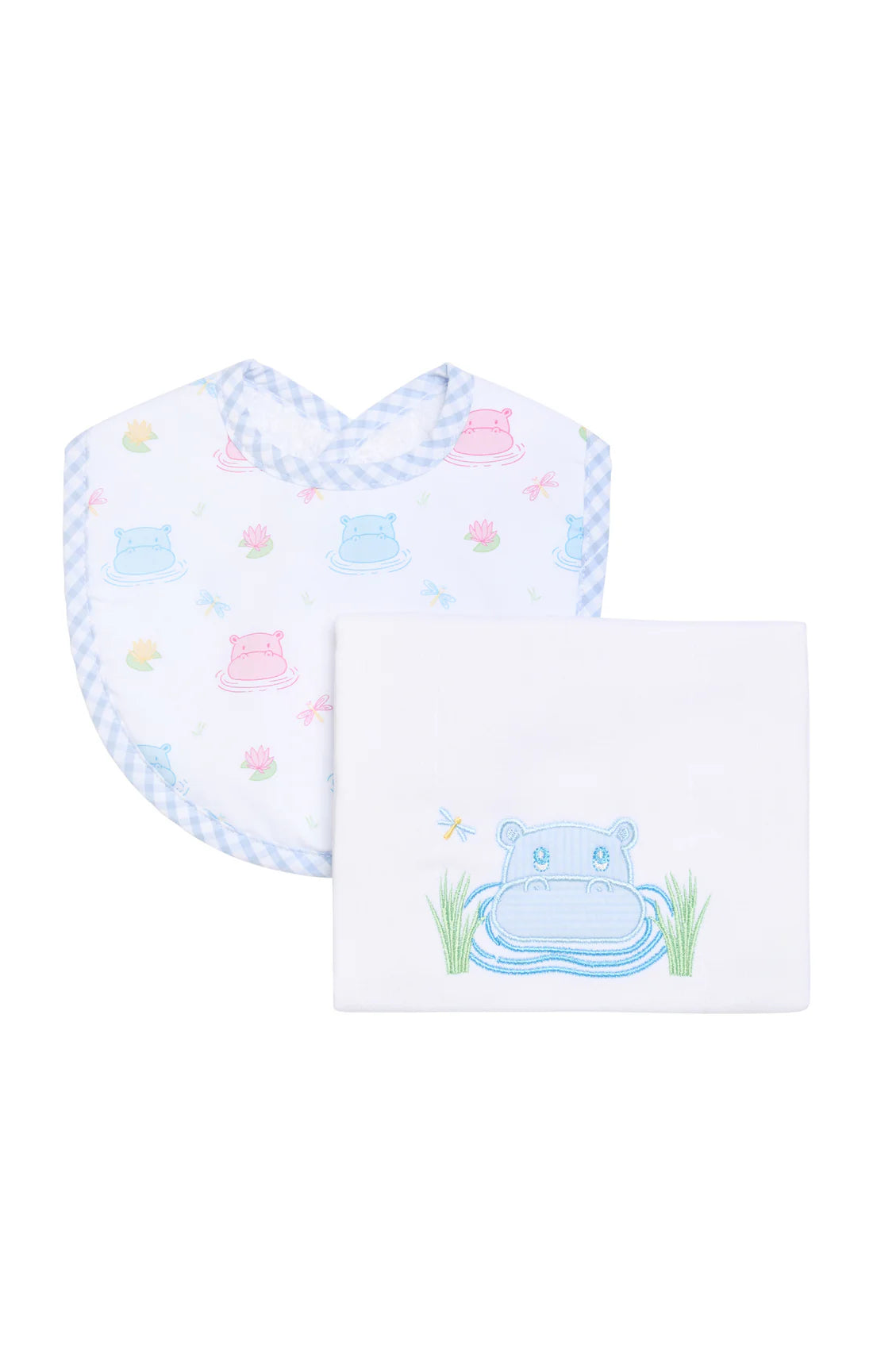 Three Marthas Hippo Basic Bib & Burp Boxed Set, Blue