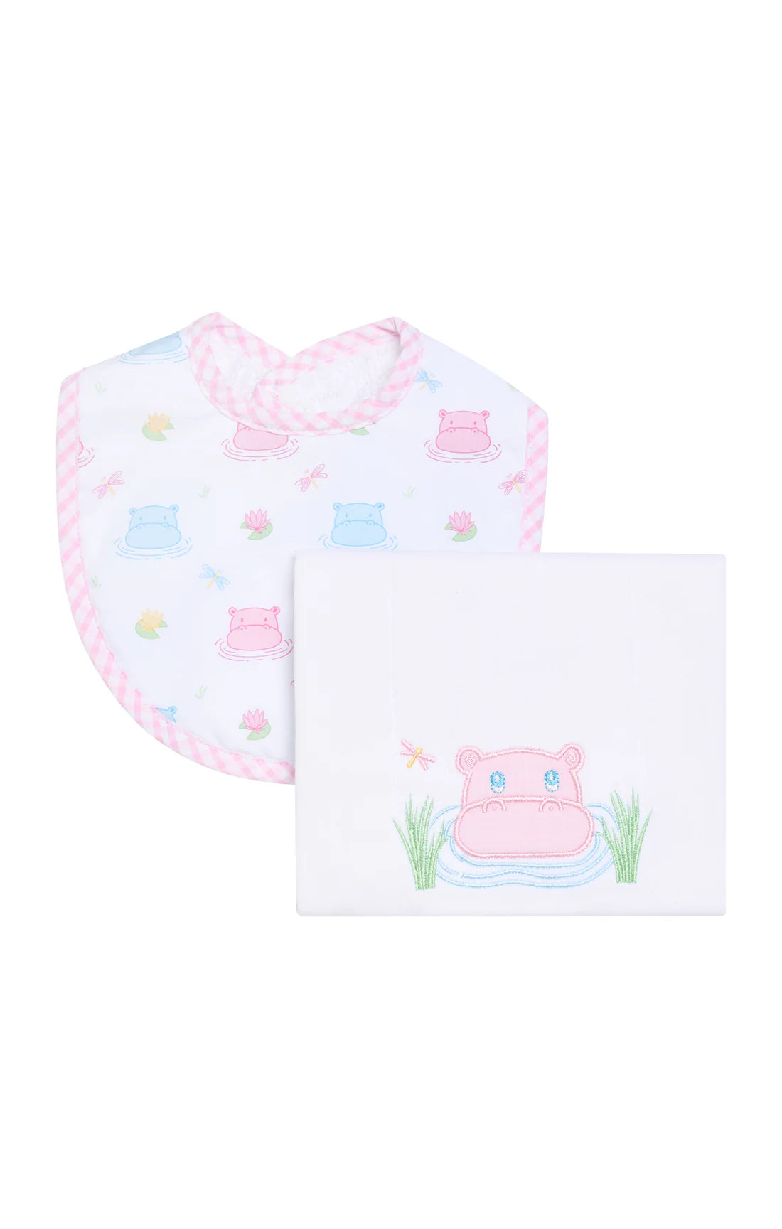 Three Marthas Hippo Basic Bib & Burp Boxed Set, Pink