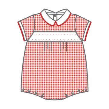 Magnolia Baby Red Mini Check Smocked Short-Sleeved Bubble