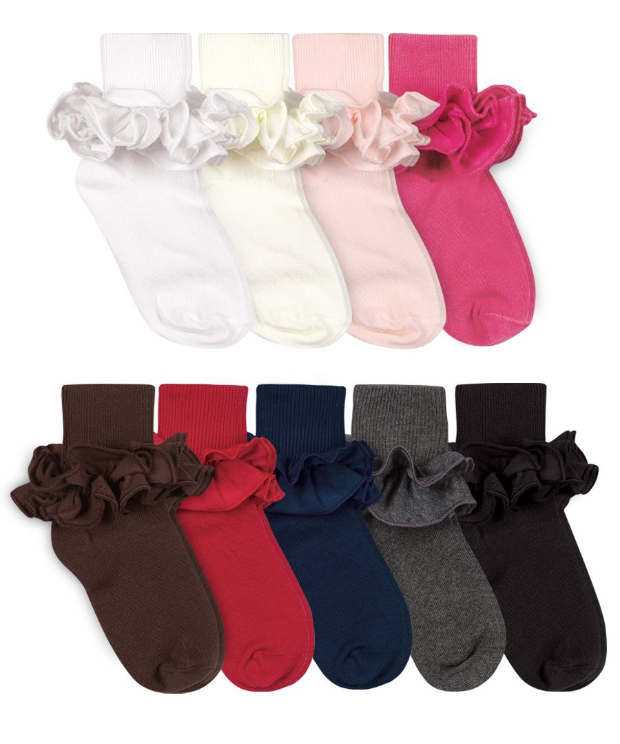 Jefferies Socks Misty Ruffle Lace Turn Cuff Socks Style 2143 White