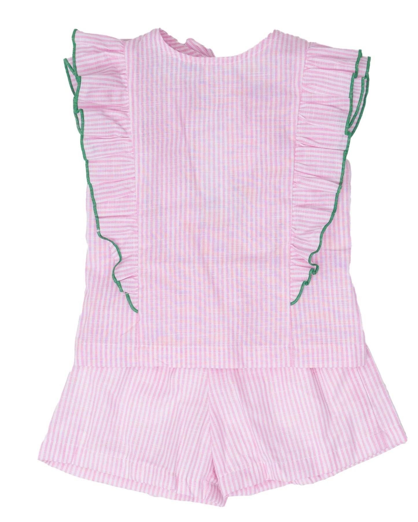 The Oaks Frances Pink Stripe with Green Trim Shorts Set