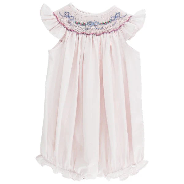 Bailey Boys Bishop Short Romper Pink with Periwinkle Bow Vine Detail