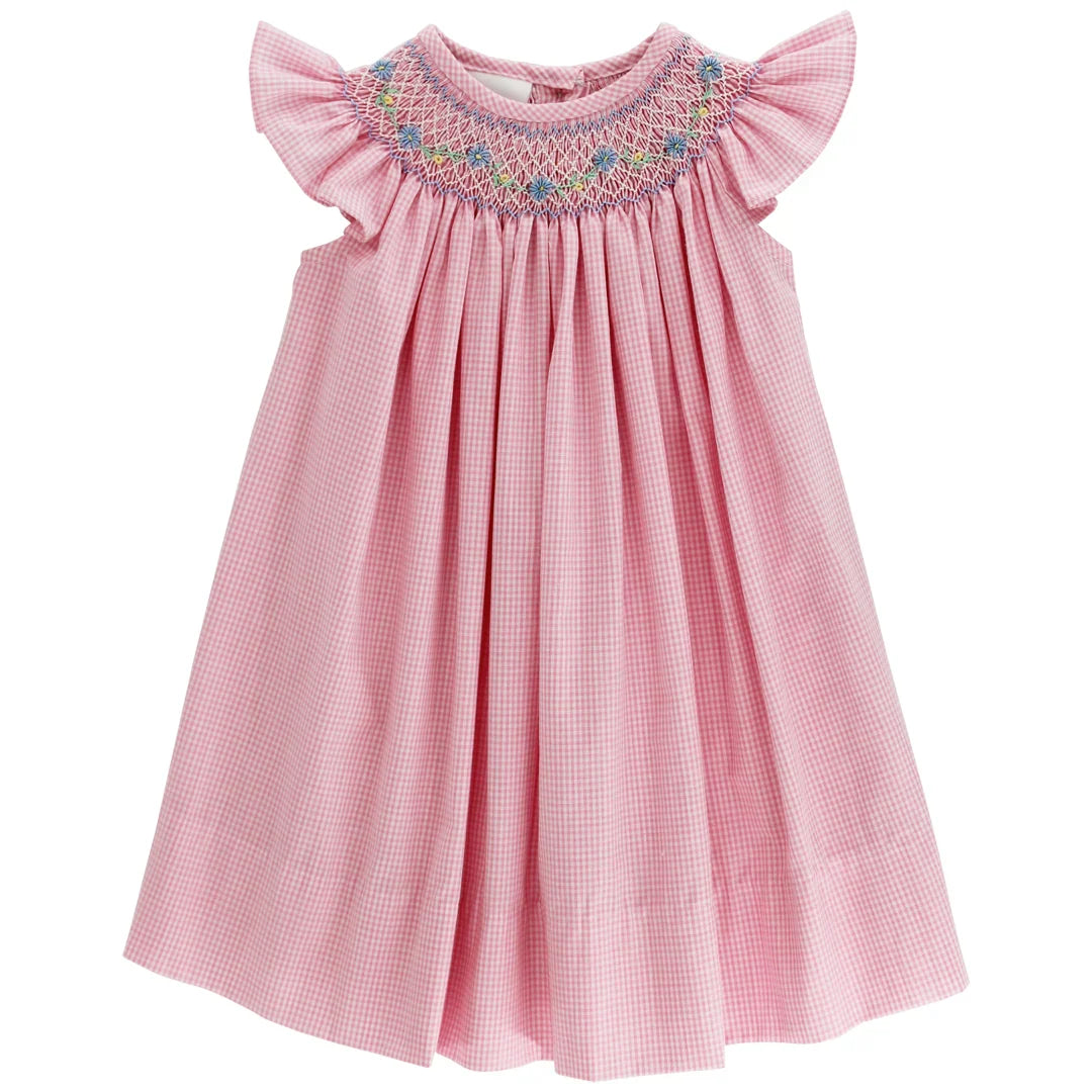 Bailey Boys Peri Floral with Pink Check Smocked Bishop