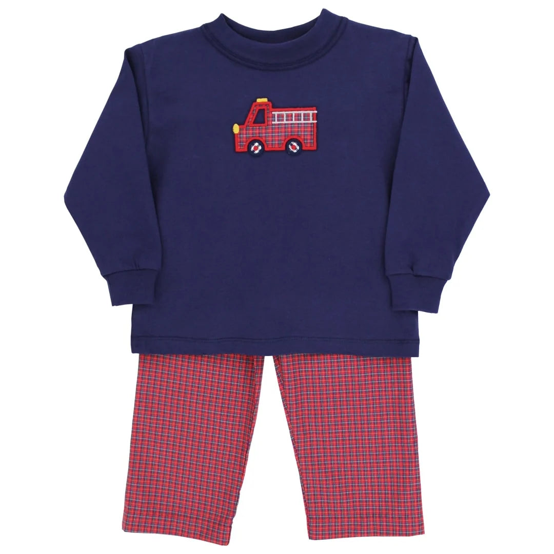 Bailey Boys Little Plaid Firetruck Boys Pant Set