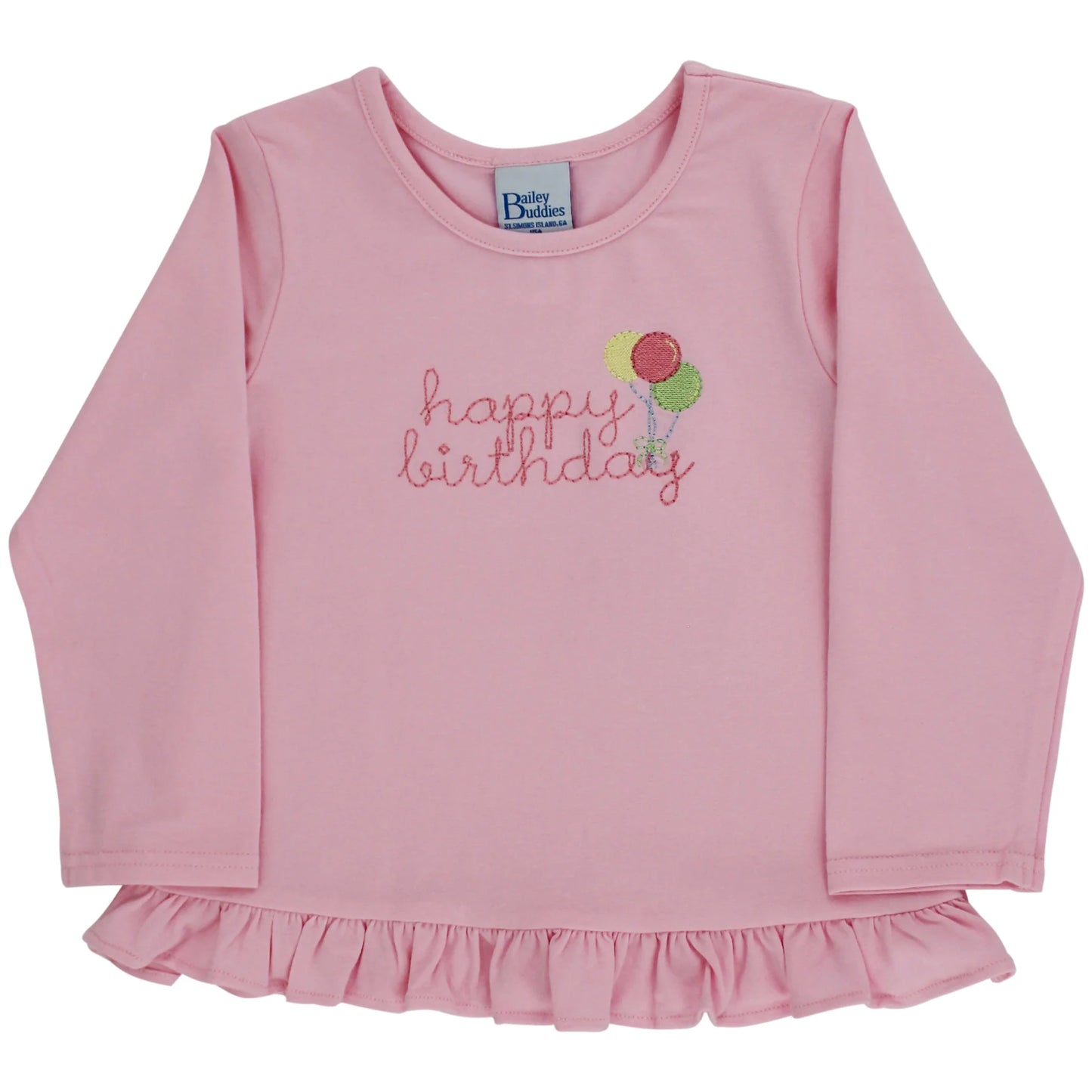 Bailey Boys Buddies Happy Birthday Girls Long Sleeve Shirt--Pink