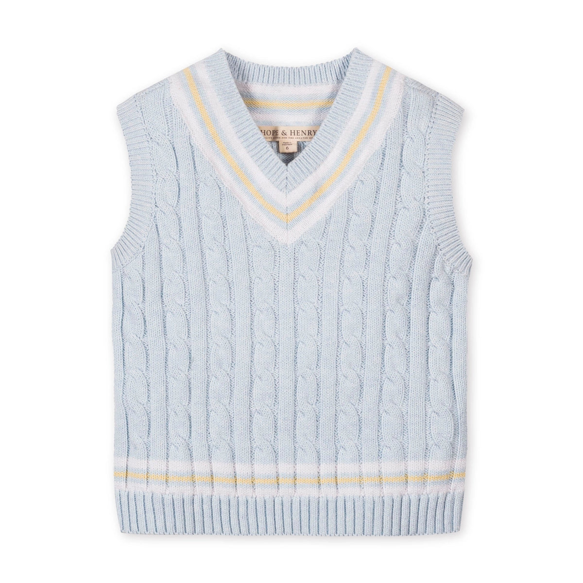 Hope and Henry Cricket Sweater Vest--Light Blue Heather Cable