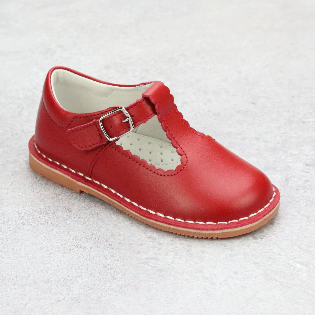 L'Amour Selina Scalloped T-Strap Mary Jane-Red