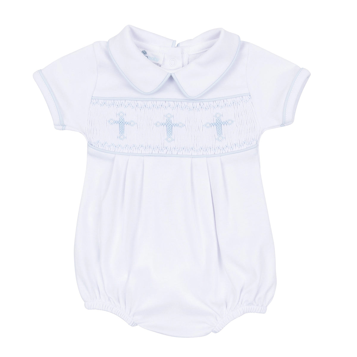 Magnolia Baby Forever Blessed Smocked Bubble--White/Light Blue