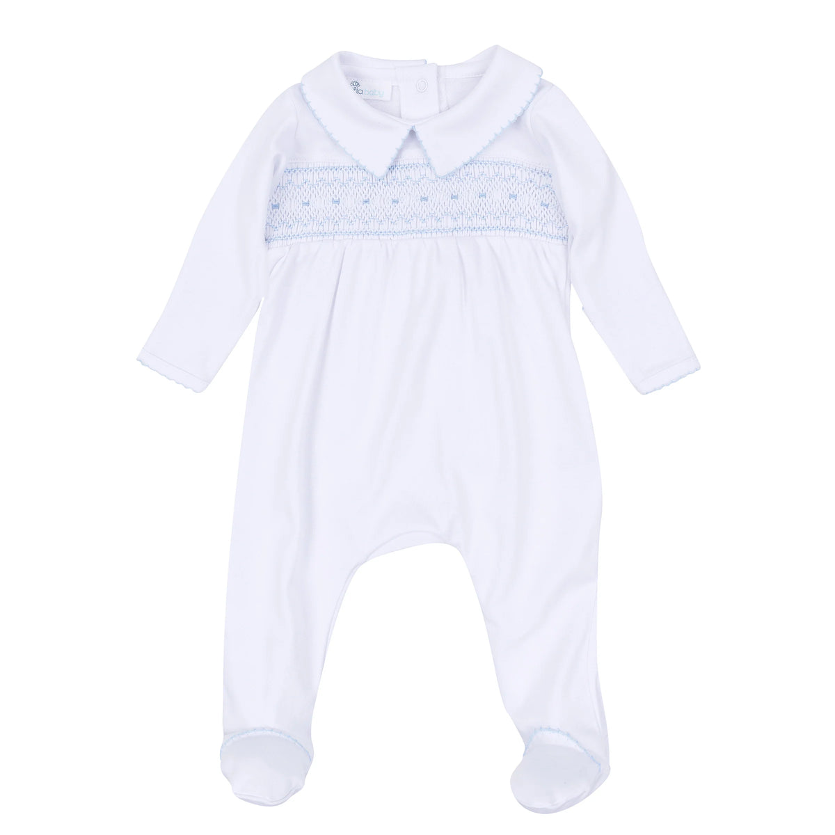 Magnolia Baby George Smocked Footie--White/Light Blue
