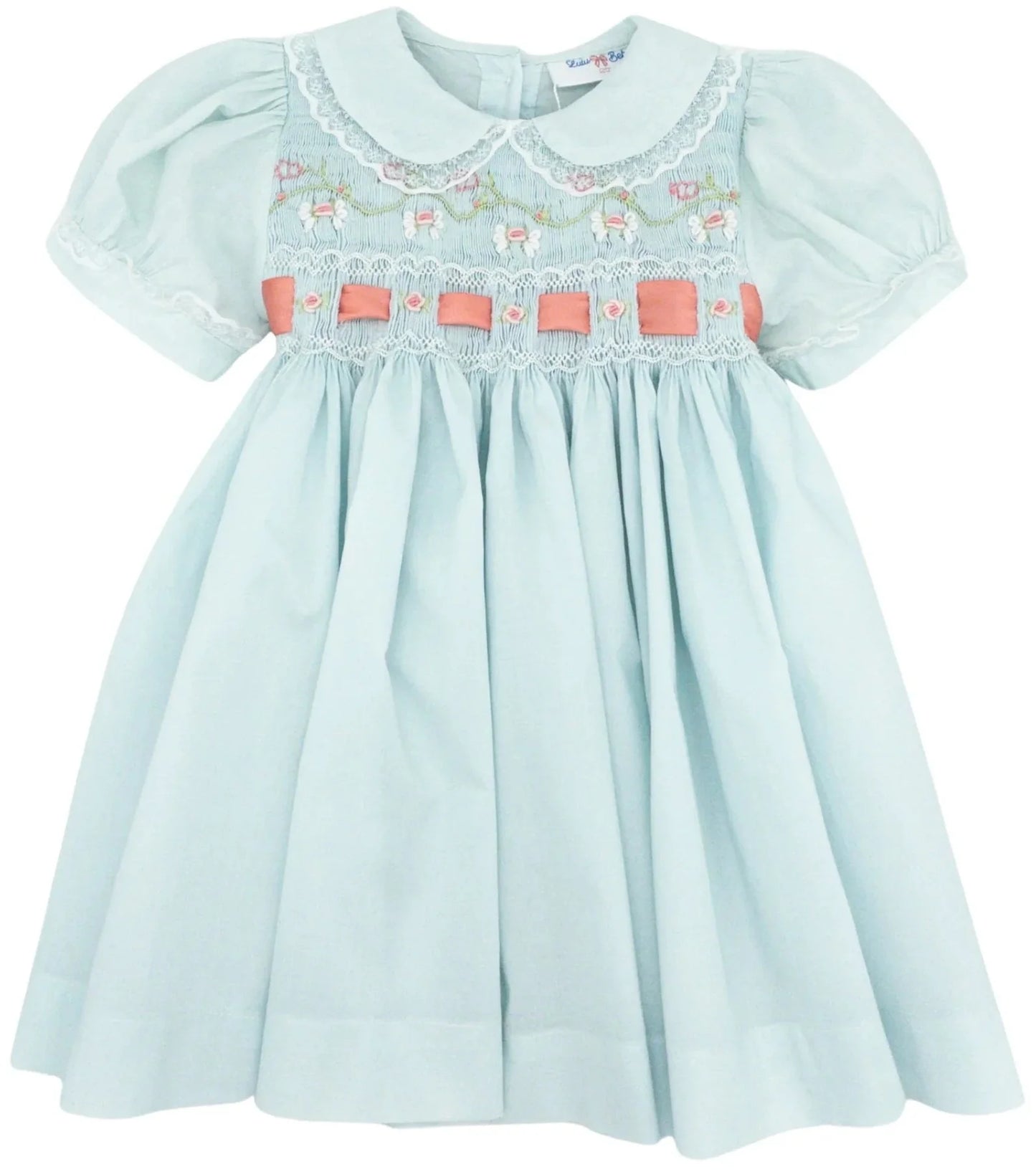 Lulu Bebe Diana Smocked Embroidered Dress with Ribbon