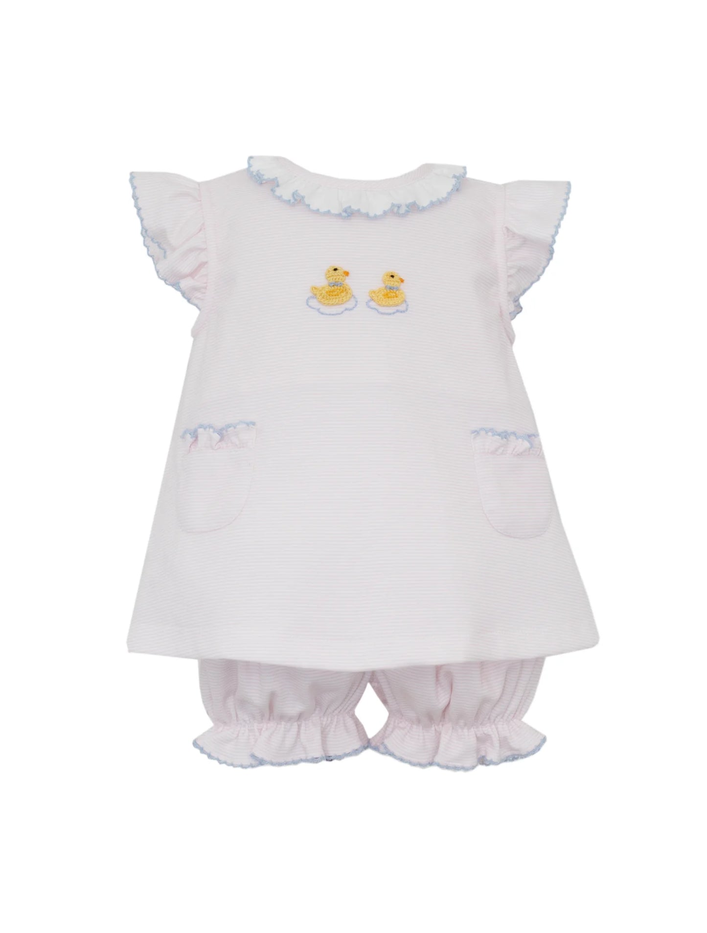 Petit Bebe Duckling Girl's Pink Knit Stripe Sleeveless Bloomer Set
