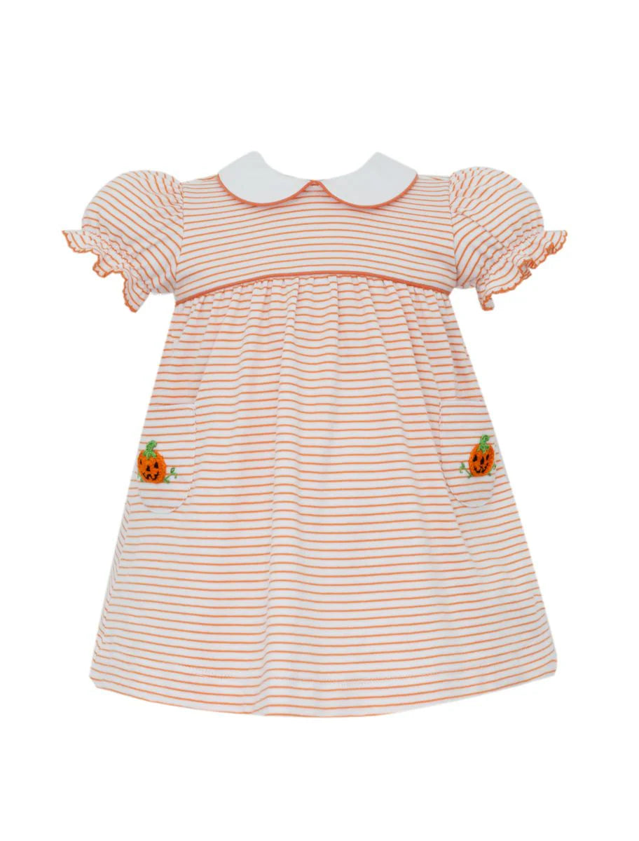Petit Bebe Pumpkin Orange and White Stripe Knit Dress