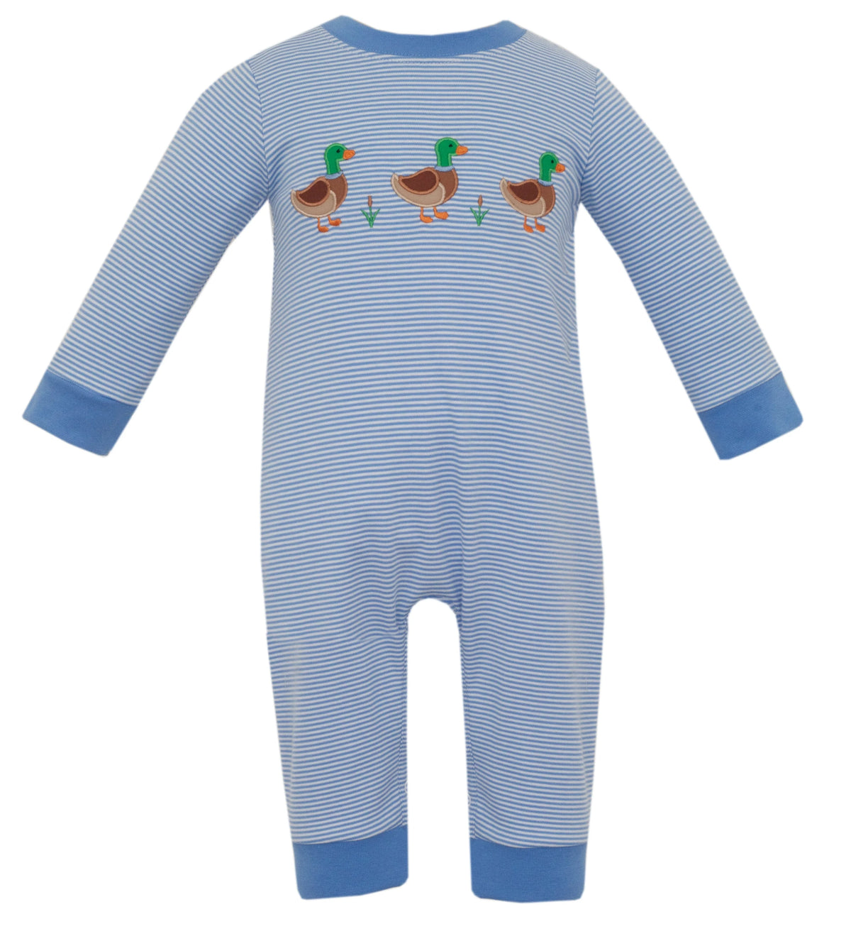 Claire and Charlie Mallard Duck Boy's Blue Knit Long Sleeve Romper