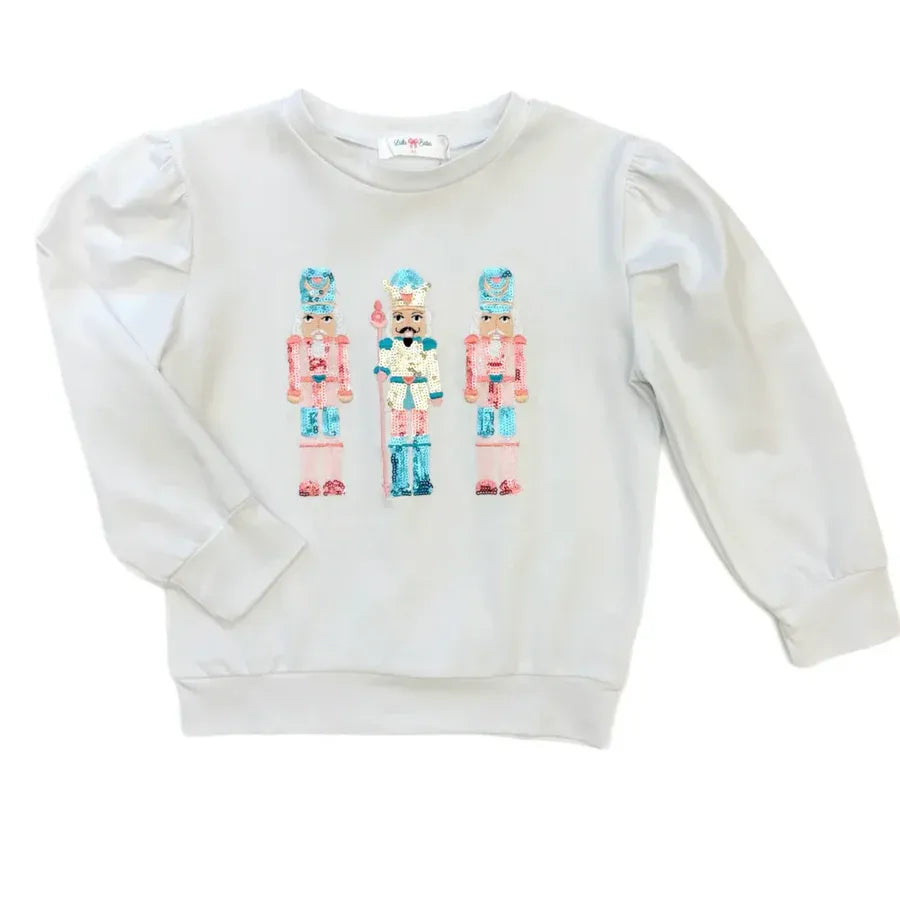LuLu BeBe White Long Sleeve Sequin Nutcracker Top