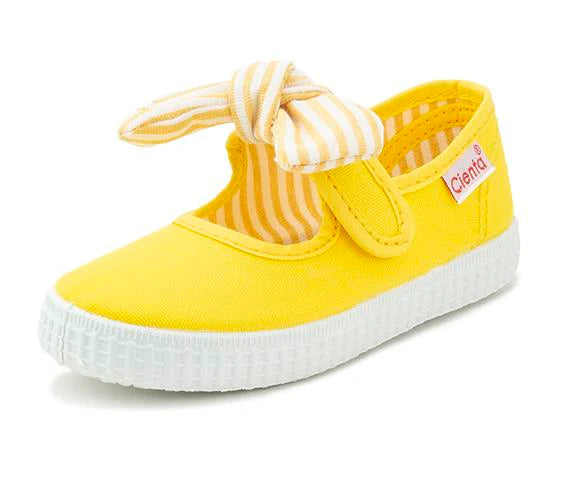 Cienta Amarillo Yellow with Yellow Striped Bow Mary Jane Style Sneakers