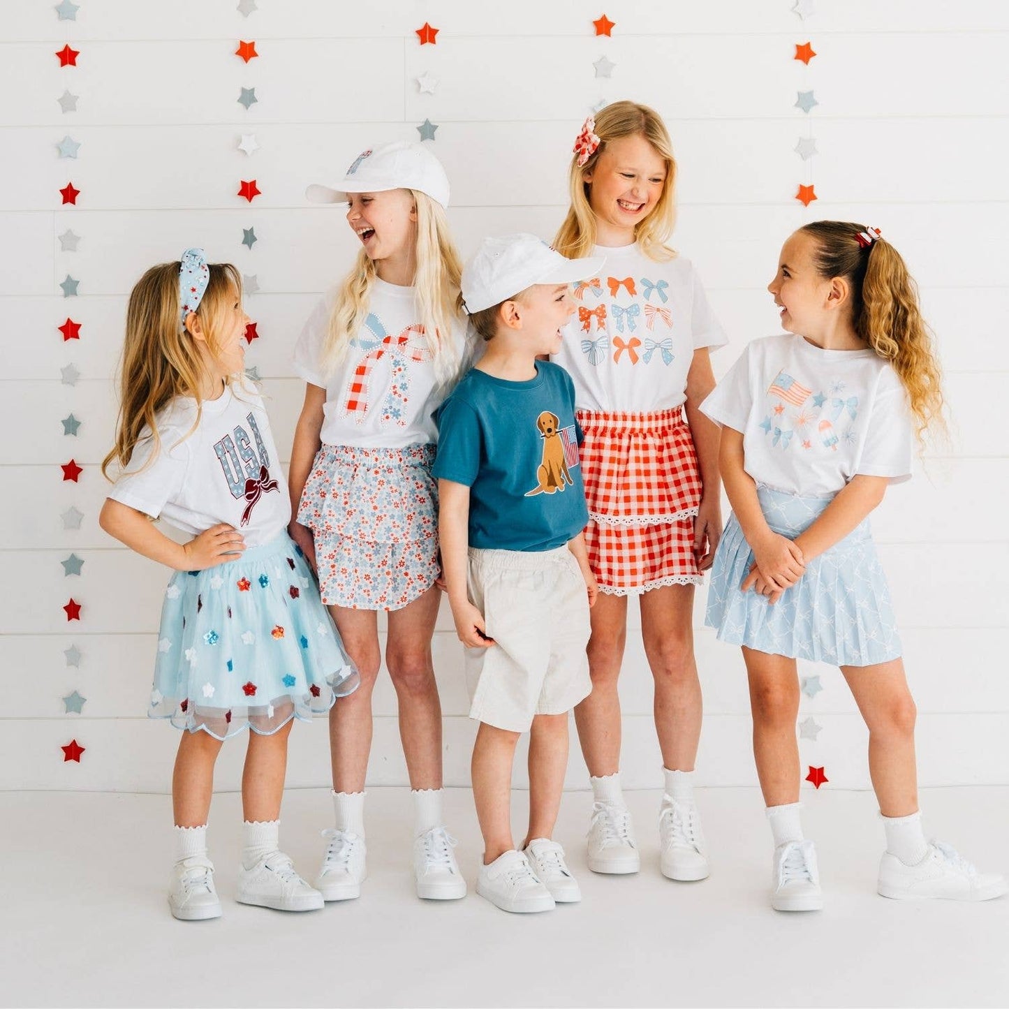 Sweet Wink Patchwork Bow Patch Short Sleeve T-Shirt - Fourth of July