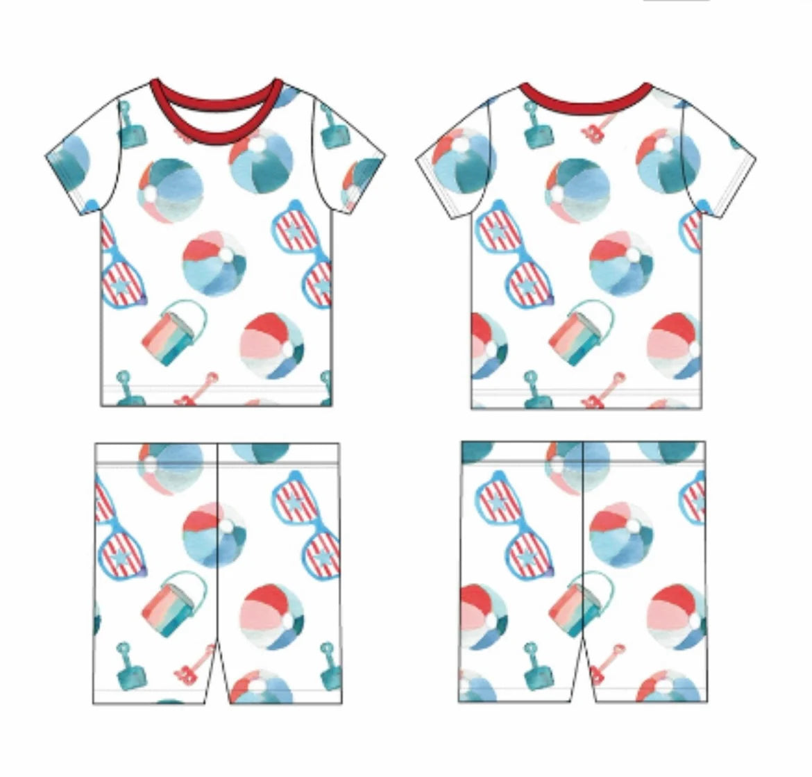 Sweet Bay Clothing Patriotic Beach Toys Pajama Short Set