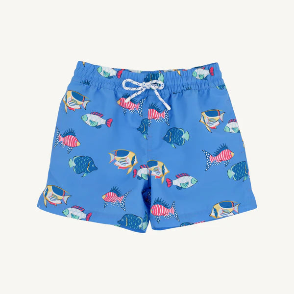 Beaufort Bonnet Tortola Swim Trunks--Here Fishy Fishy/Newport Night
