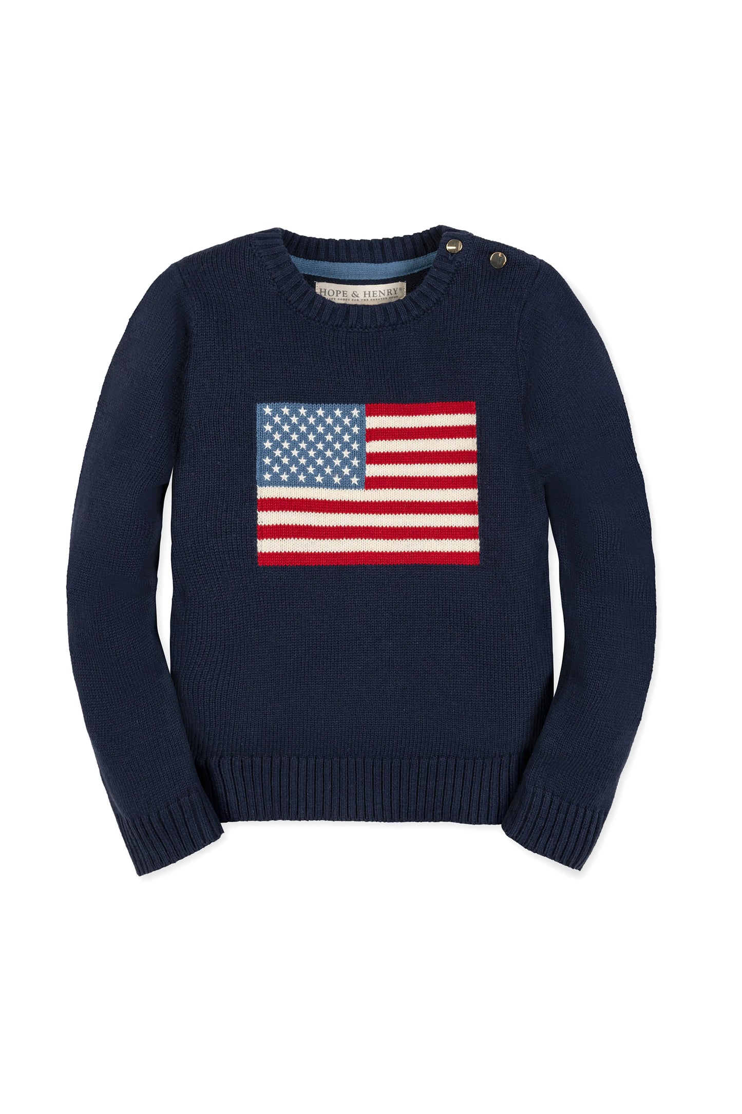 Hope and Henry Organic Crew Neck American Flag Sweater