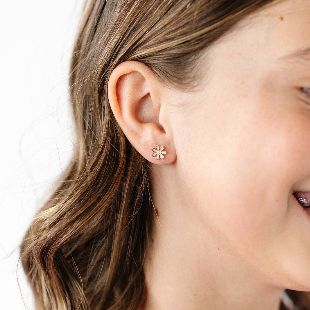 Pip Pop Post Daisy Stud Earrings - Hypoallergenic, Flat Back, Girl Gift