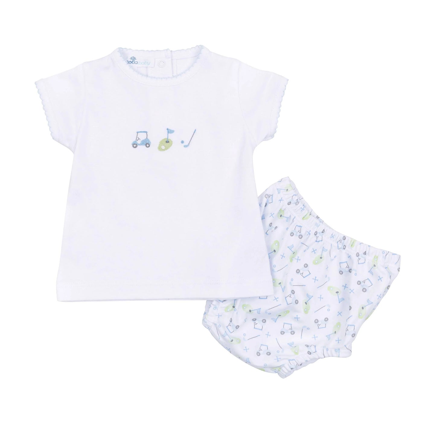Magnolia Baby Tiny Tee Time Embroidered Diaper Cover Set - Light Blue