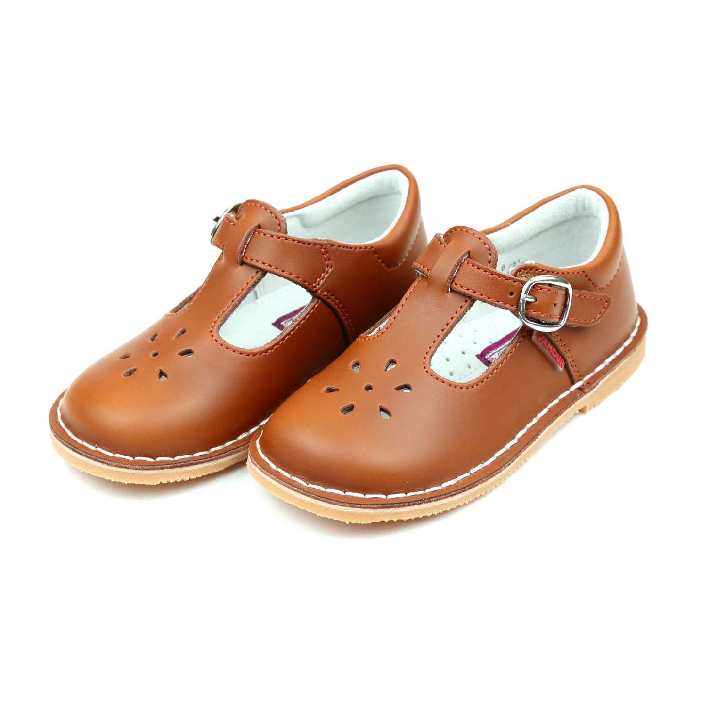 L'Amour Joy T Strap Mary Jane Shoes--Cognac