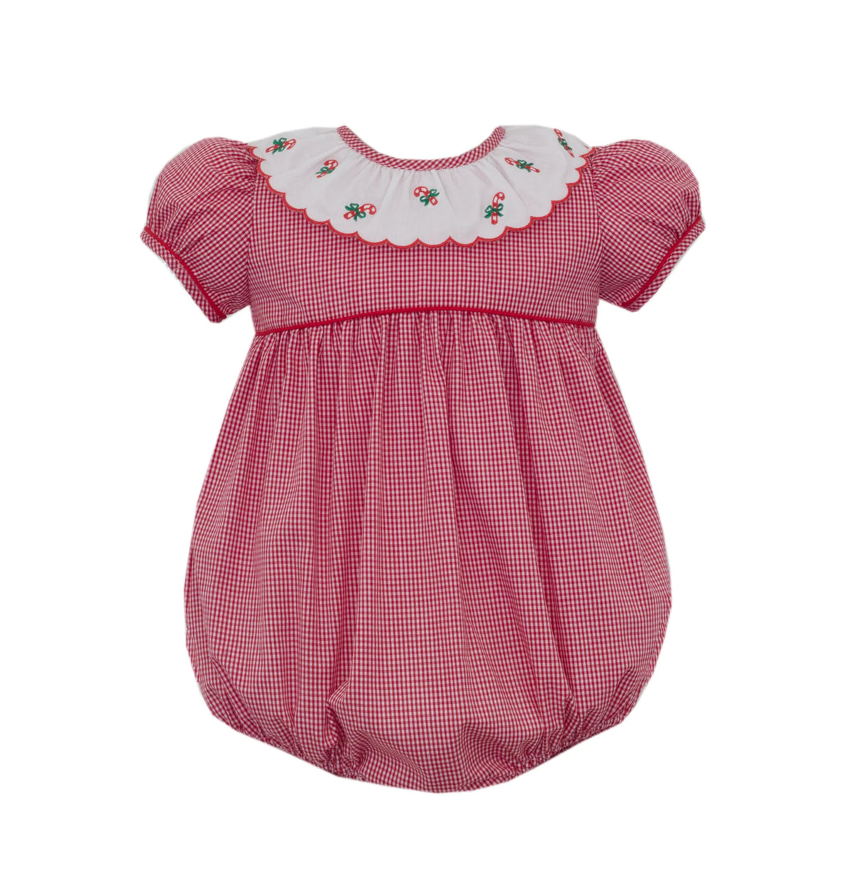 Claire and Charlie Red Gingham Short Bubble with Candy Canes