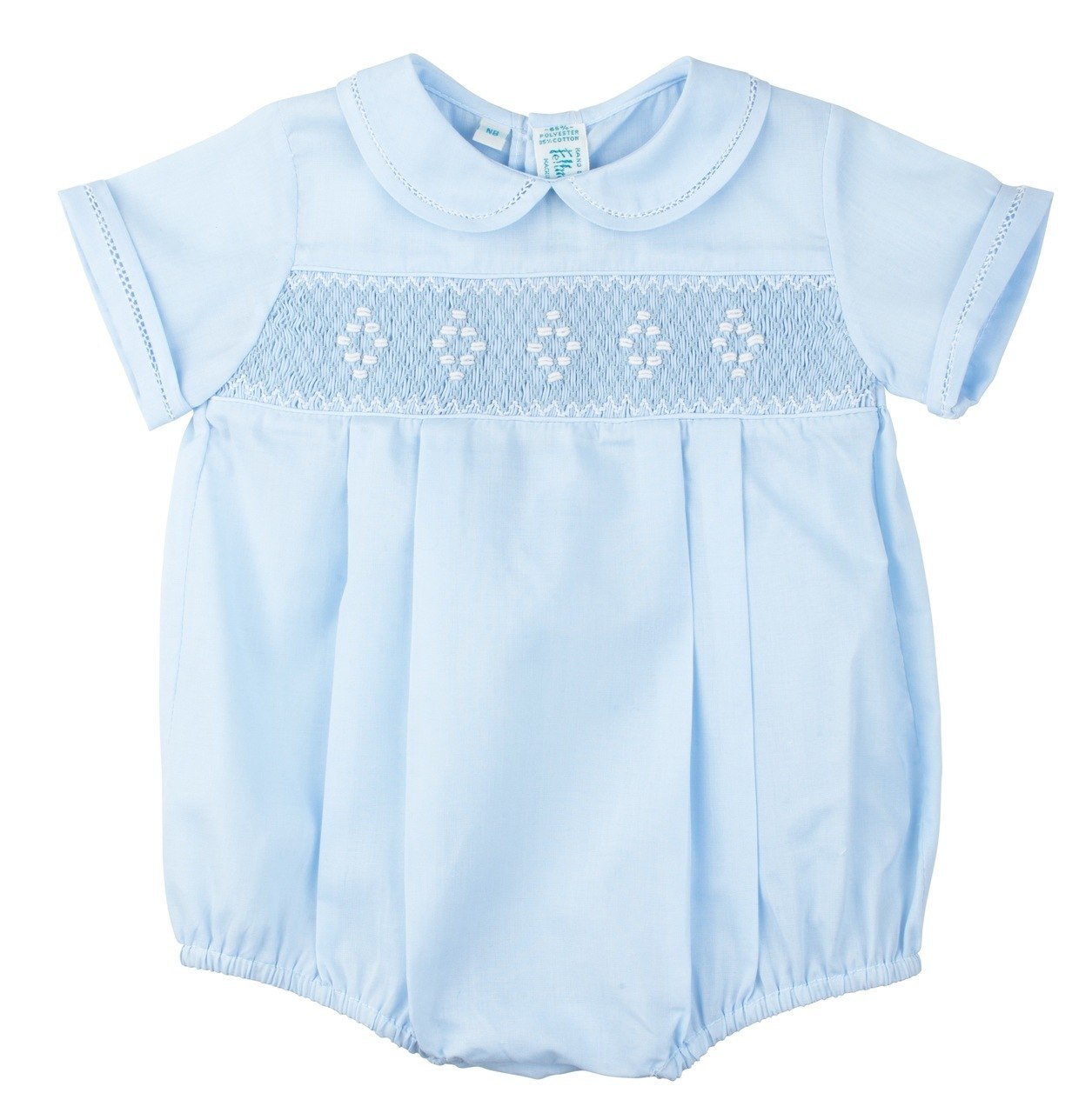 Feltman Brothers Smocked Embroidered Diamond Creeper Blue