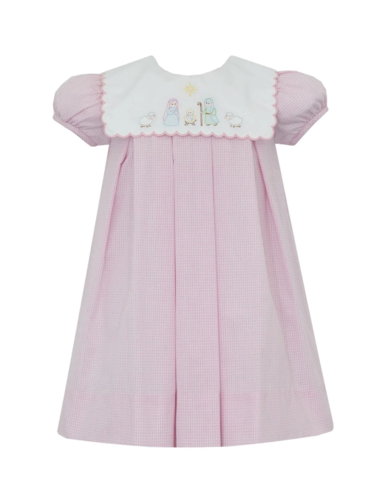 Anavini Pink Gingham Nativity Dress with Square Collar